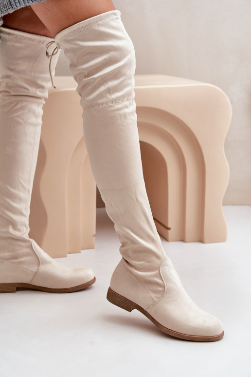 botas con tacones anchos por encima de la rodillade gamuza ecológicau beige Linnithia botas con tacones anchos por encima de la rodillade gamuza ecológicau beige Linnithia