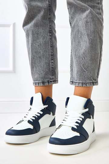 Botas altas blancas y azul marino con plataforma Olsen