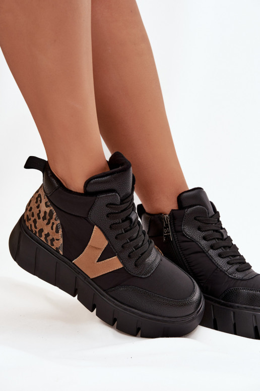 Piel Botas de mujer con una plataforma calentamiento Vinceza 66838 de color negro