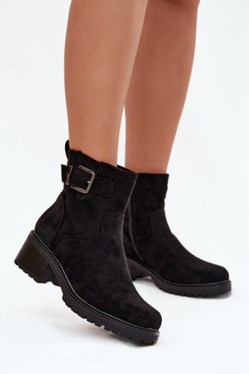 Botines de mujer cálidos negros de bajo tacón con hebillas Helvina 2