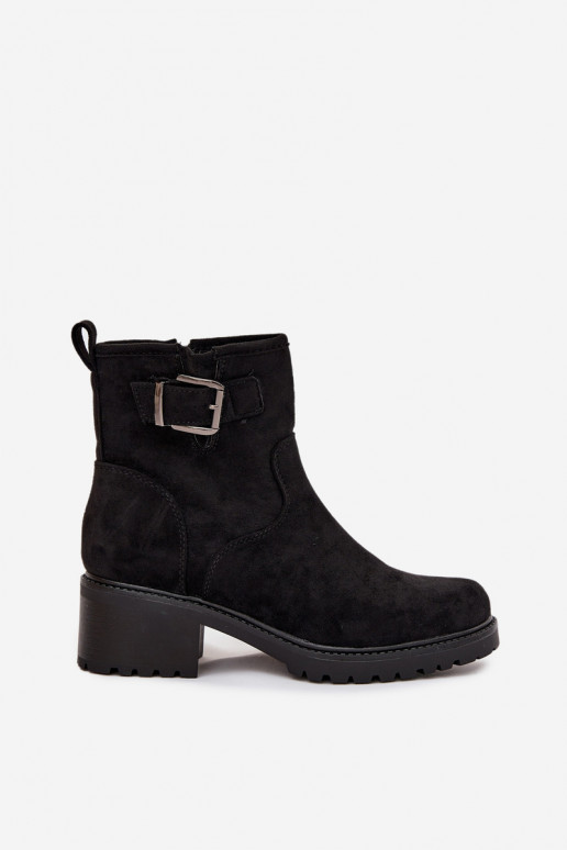 calentamiento Botas de mujer En un tacón bajo Klocku con hebillas de color negro Helvina