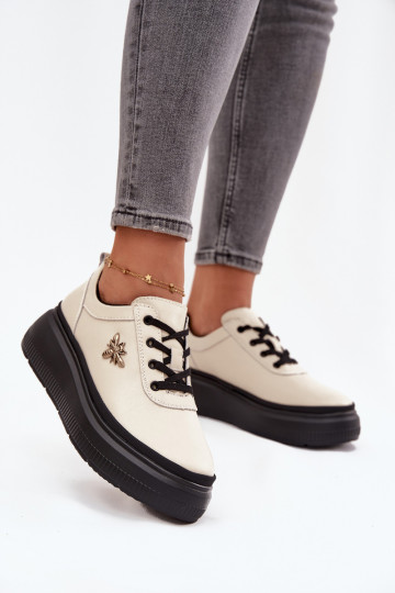 Piel zapatos Femenino con una plataformaPrzypinką Vinceza 41495 beige 2