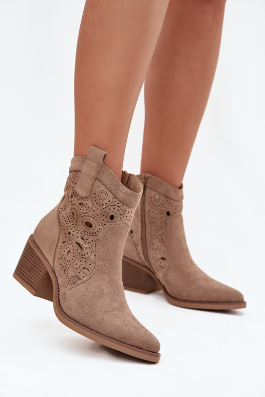 botas estilo vaquero Femenino con elementos calados beige Nolvina