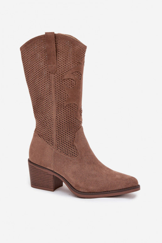con elementos calados botas estilo vaquero Femenino con tacones beige Olivette
