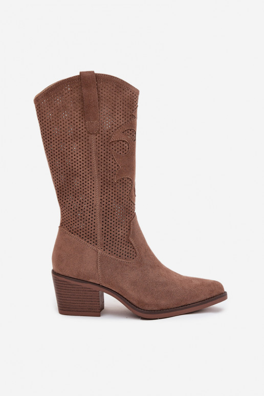 con elementos calados botas estilo vaquero Femenino con tacones beige Olivette