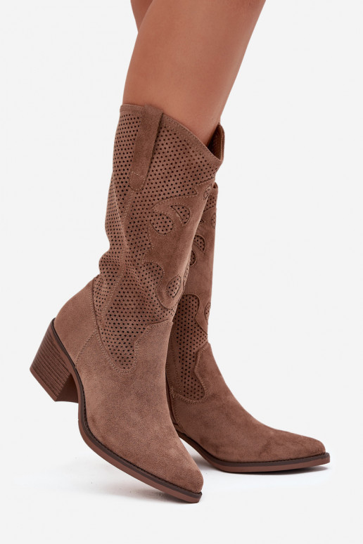 con elementos calados botas estilo vaquero Femenino con tacones beige Olivette
