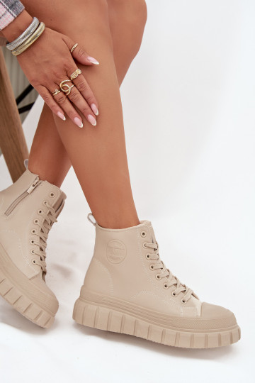 calentamiento Zapatos de ocio con una plataforma de cuero ecológico Big Star SS274535 beige