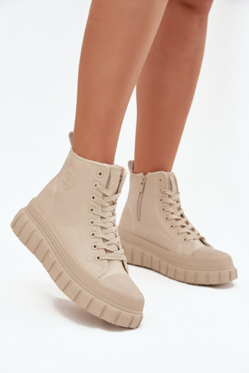 calentamiento Zapatos de ocio con una plataforma de cuero ecológico Big Star SS274535 beige 2