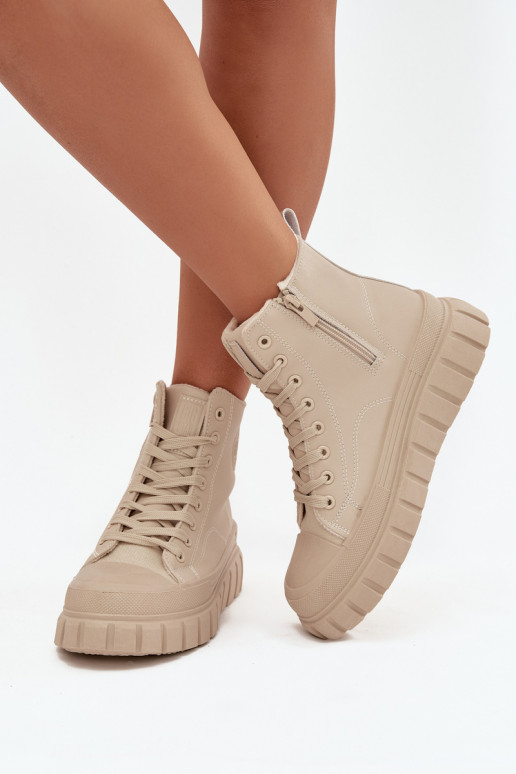 calentamiento Zapatos de ocio con una plataforma de cuero ecológico Big Star SS274535 beige