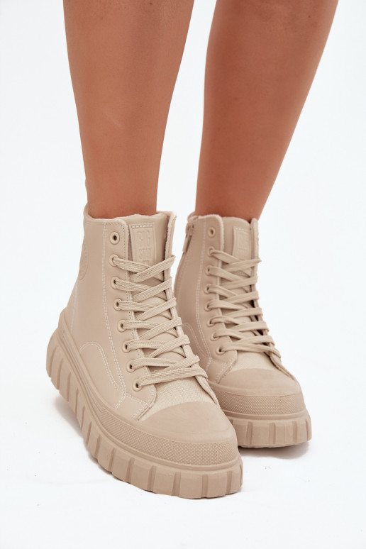 calentamiento Zapatos de ocio con una plataforma de cuero ecológico Big Star SS274535 beige