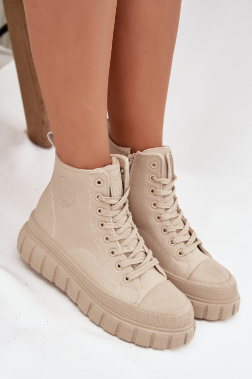 calentamiento Zapatos de ocio con una plataforma de cuero ecológico Big Star SS274535 beige