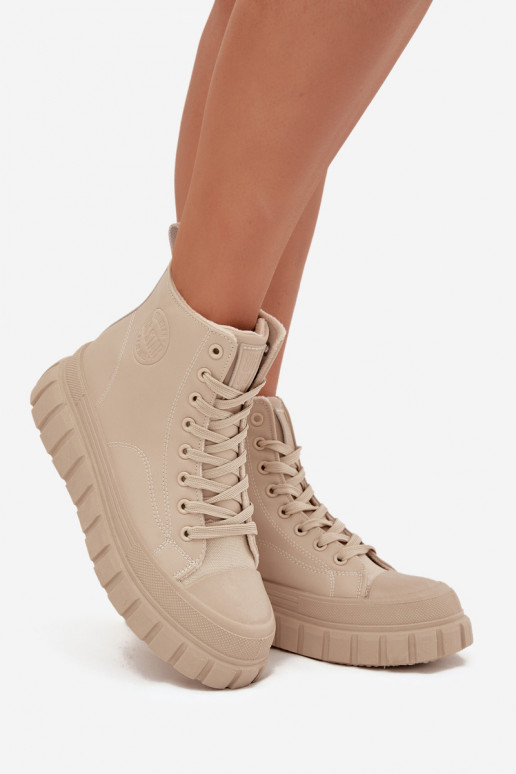 calentamiento Zapatos de ocio con una plataforma de cuero ecológico Big Star SS274535 beige