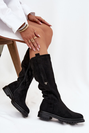 Botas cálidas Activado płaskim Obcasie de gamuza ecológicaoAe de color negro Delyssa