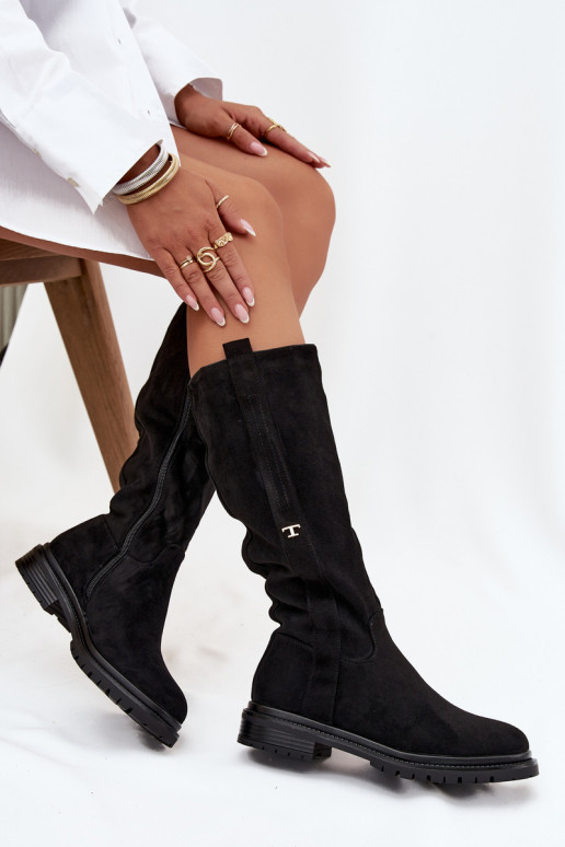 Botas cálidas Activado płaskim Obcasie de gamuza ecológicaoAe de color negro Delyssa