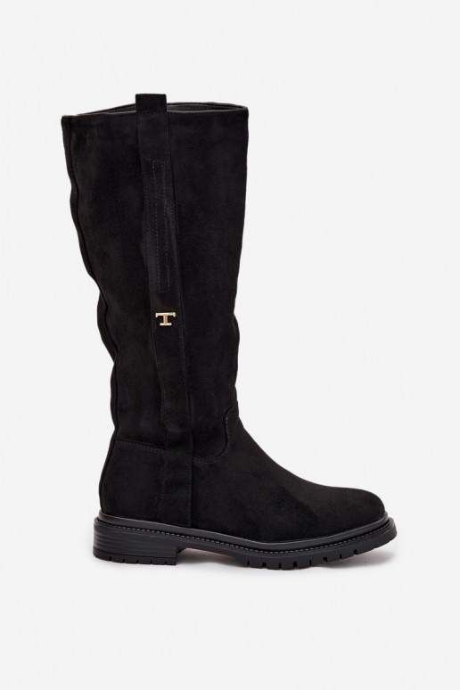 Botas cálidas Activado płaskim Obcasie de gamuza ecológicaoAe de color negro Delyssa