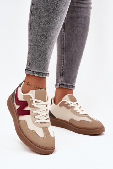 zapatillas deportivas bajas para mujer de eco cuero color arena "Givelle" 2