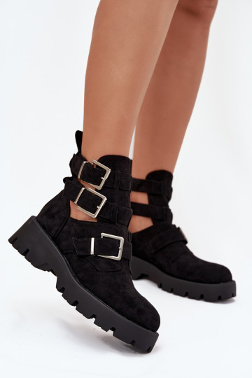 botines para mujer con tiras y hebillas plateadas color negro "Helisse" 2