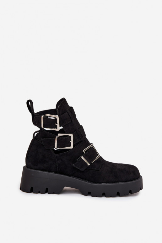 Botas de mujer con rayas I color platami con hebillasmi de color negro Helisse Botas de mujer con rayas I color platami con hebillasmi de color negro Helisse