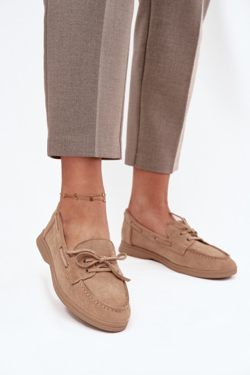 zapatos Mocasines apartamento de mujeres con detalles elegantes beige Zalina 2