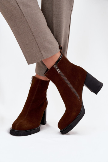 Botines de mujer marrones cálidos de ante natural con tacones Vinceza 91141