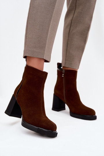 Botines de mujer marrones cálidos de ante natural con tacones Vinceza 91141 2