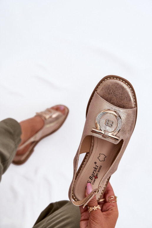 Estilo elegante sandalias con adornos con tacones anchos S.Barski KV51-003 color oro rosa