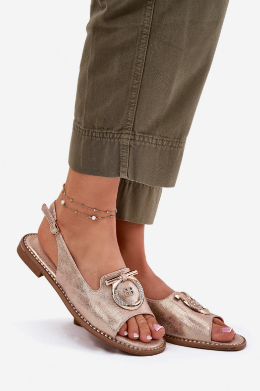 Estilo elegante sandalias con adornos con tacones anchos S.Barski KV51-003 color oro rosa