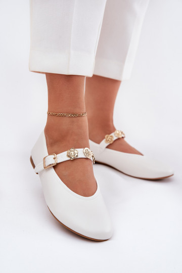 Bailarinas de mujer con tiras y hebillas en color dorado Firicene color blanco