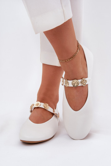 Bailarinas de mujer con tiras y hebillas en color dorado Firicene color blanco 2