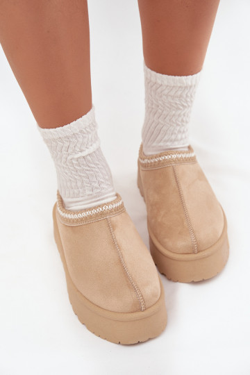 Botas de nieve de mujer color marfil Įjungtarirya de tacón bajo con plataforma y pelo