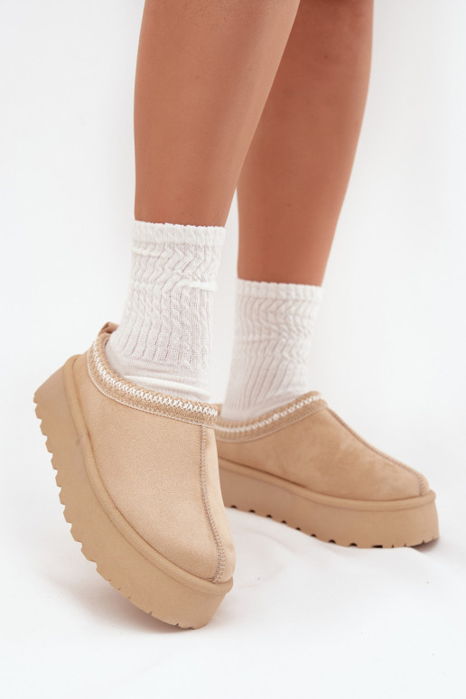 Botas de nieve de mujer color marfil Įjungtarirya de tacón bajo con plataforma y pelo