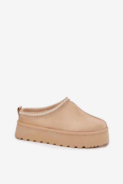 Botas de nieve de mujer color marfil Įjungtarirya de tacón bajo con plataforma y pelo