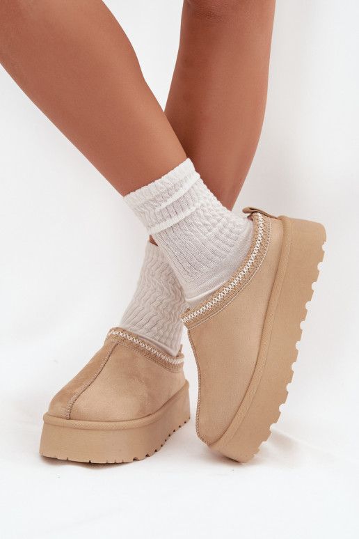 Botas de nieve de mujer color marfil Įjungtarirya de tacón bajo con plataforma y pelo