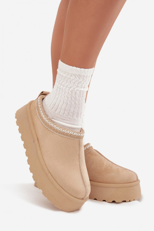 Botas de nieve de mujer color marfil Įjungtarirya de tacón bajo con plataforma y pelo