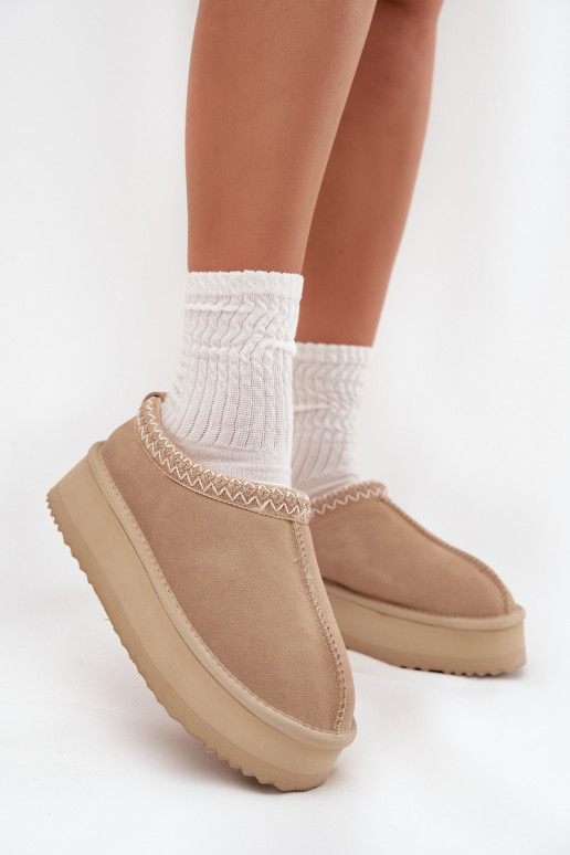 Bajo de gamuza Botas de nieve FemeninoHaftem con una plataforma Vinceza 97960 beige