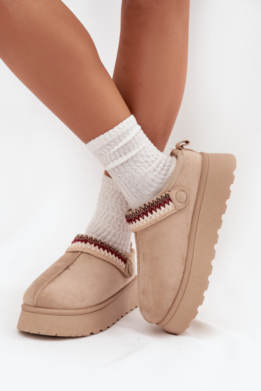 Botas de nieve baja de las mujeresRuchomym Tirasem I Haftem con una plataforma color marfil Lyrisse