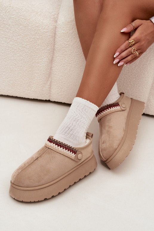 Botas de nieve baja de las mujeresRuchomym Tirasem I Haftem con una plataforma color marfil Lyrisse