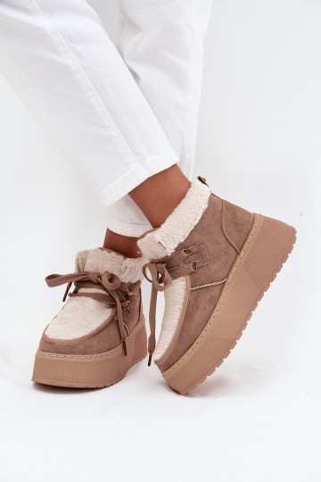 Botas de nieve Femenino con una plataforma con un abrigo de piel beige Florivelle 2
