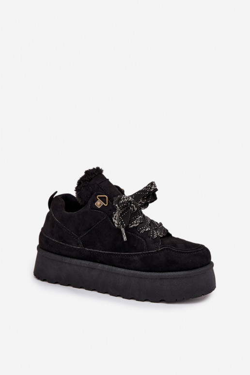 con cordones Botas de nieve Femenino con una plataforma calentamiento con pelo dentro de color negro Tavelle