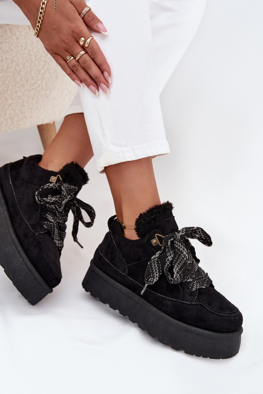 con cordones Botas de nieve Femenino con una plataforma calentamiento con pelo dentro de color negro Tavelle