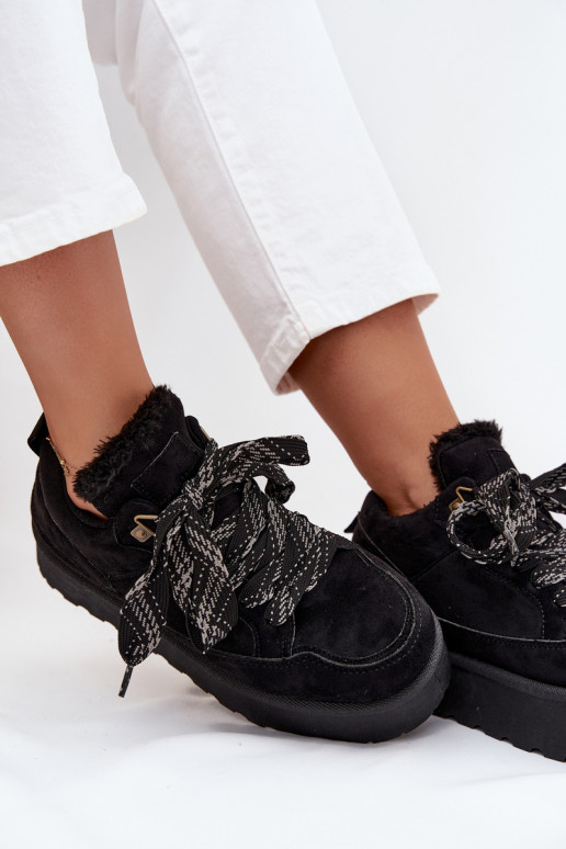 con cordones Botas de nieve Femenino con una plataforma calentamiento con pelo dentro de color negro Tavelle