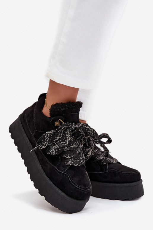 con cordones Botas de nieve Femenino con una plataforma calentamiento con pelo dentro de color negro Tavelle