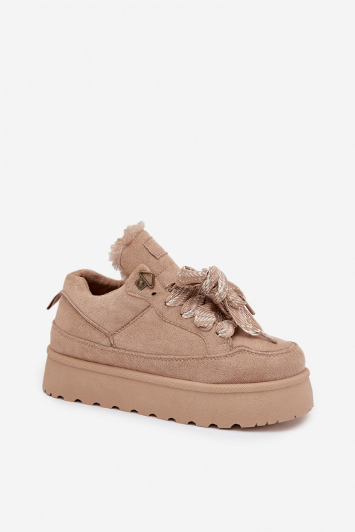 con cordones Botas de nieve Femenino con una plataforma calentamiento con pelo dentro beige Tavelle