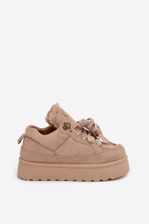 con cordones Botas de nieve Femenino con una plataforma calentamiento con pelo dentro beige Tavelle