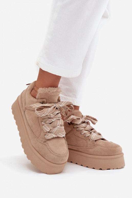 con cordones Botas de nieve Femenino con una plataforma calentamiento con pelo dentro beige Tavelle