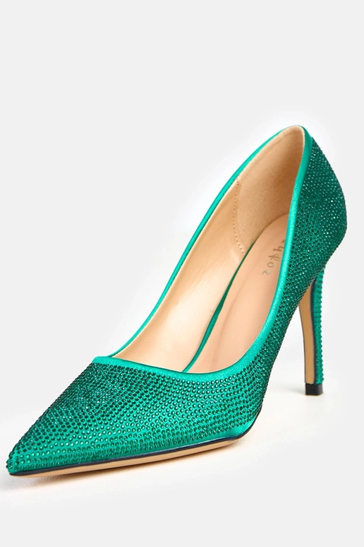 Zapatos de tacón verdes de satén con... Zapatos de tacón verdes de satén con...