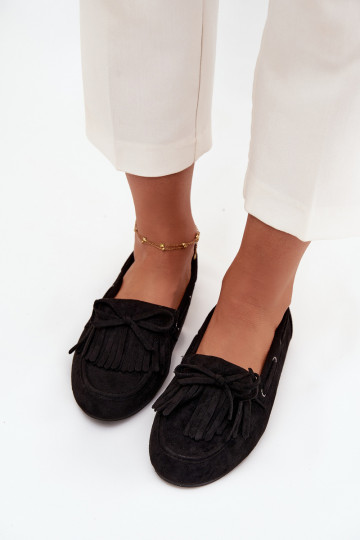 Mocasines para mujer con flecos y lazo Olivianne en color negro
