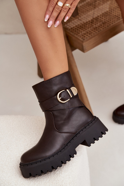 calentamiento Botas de mujer con hebillas doradas CzekoladoAe Elanore calentamiento Botas de mujer con hebillas doradas CzekoladoAe Elanore