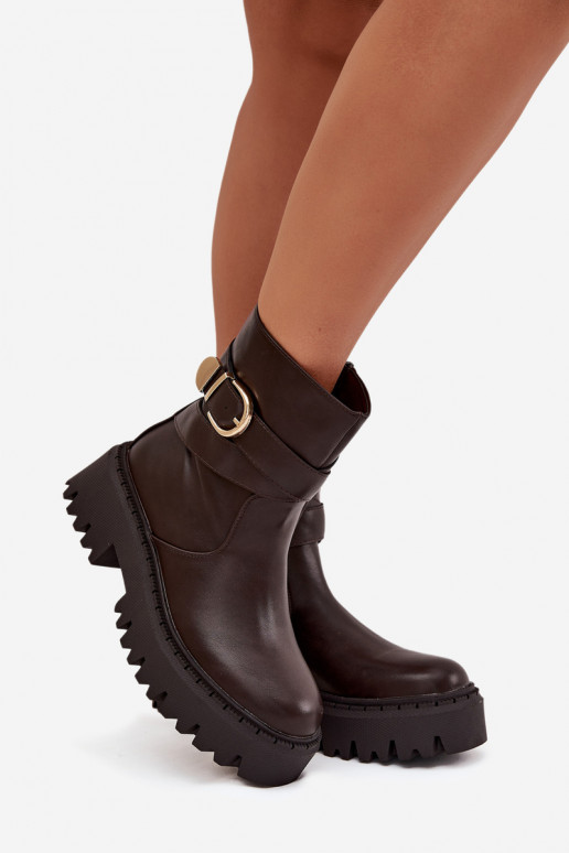 calentamiento Botas de mujer con hebillas doradas CzekoladoAe Elanore calentamiento Botas de mujer con hebillas doradas CzekoladoAe Elanore