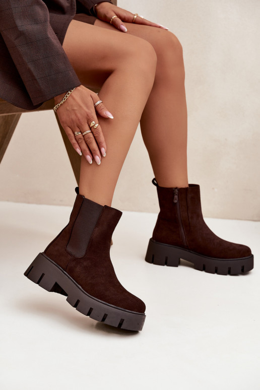 botas con estilo Femenino calentamiento Al castillo de gamuza ecológicaoAe CzekoladoAe Fivienne